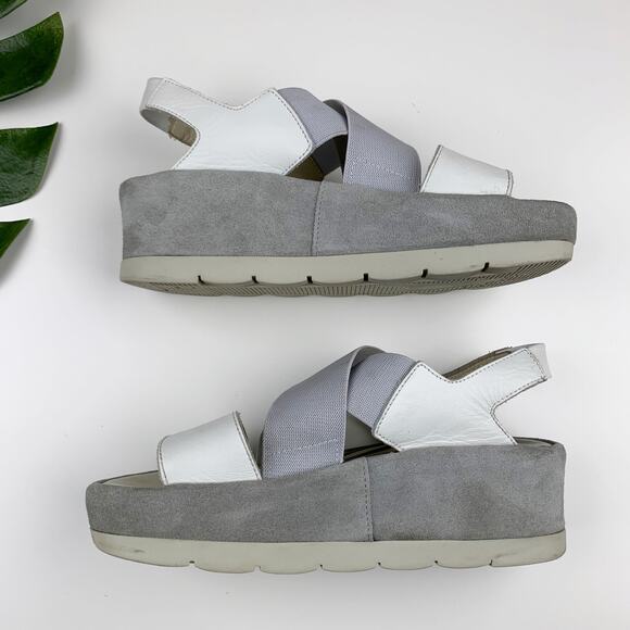 Fly London Bime Slingback Platform Wedge Sandals White Grey Women's 38 US 7.5 8 - Picture 10 of 14